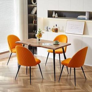 Umi Romantic Vintage Side Dining Chair - Rustic Fabric Upholstered Seat with Black Powder-Coated Metal Legs for Elegant Home Dcor in Yellow