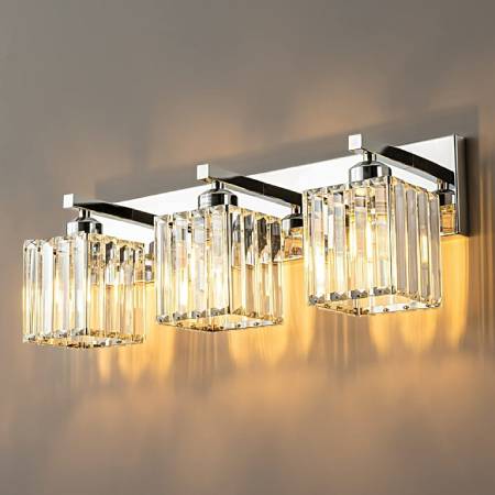 Modern Bathroom Vanity Light 3-Lights Chrome Crystal Wall Lamp Bathroom
