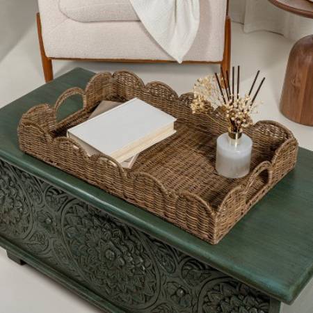 Household Essentials Handwoven Tray with Scalloped Edge and Handles